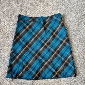 American Eagle Y2K Vintage Teal and Black Plaid A-Line Wool Skirt